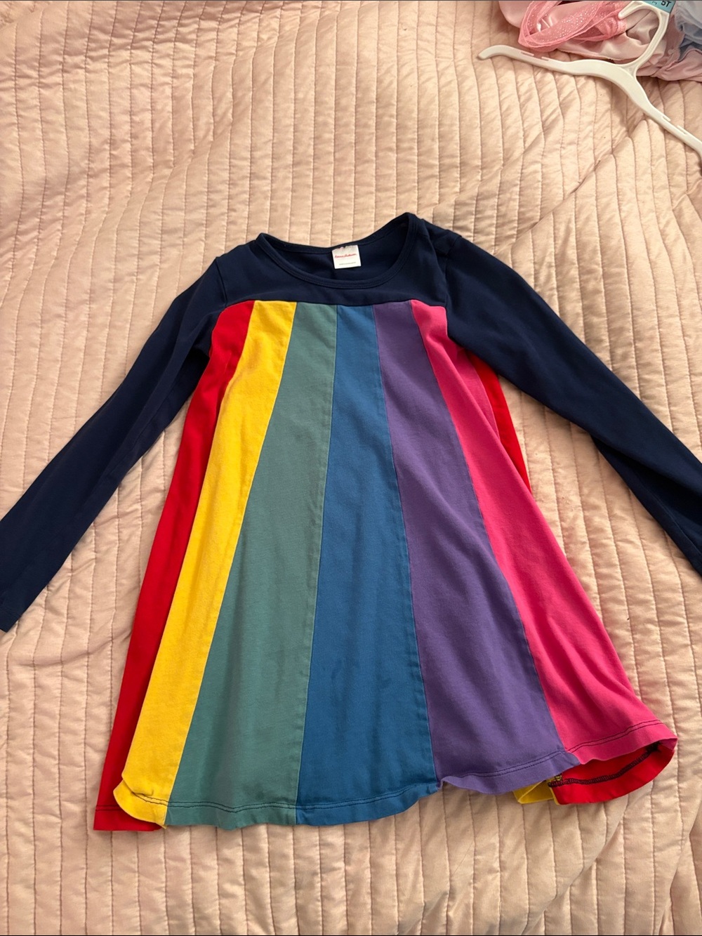 Hanna Andersson Navy Sleeve Rainbow Panel Long-Sleeve Dress